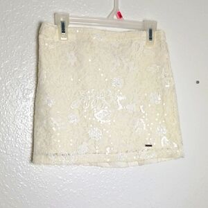 Hollister Cream Lace Sequined Mini Skirt XS